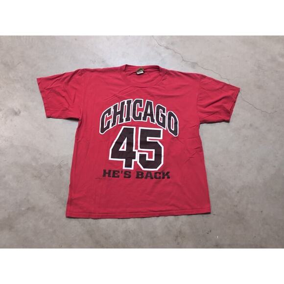 VTG Nutmeg Michael Jordan He's Back Mens XL Shirt Red USA Made - Picture 1 of 6